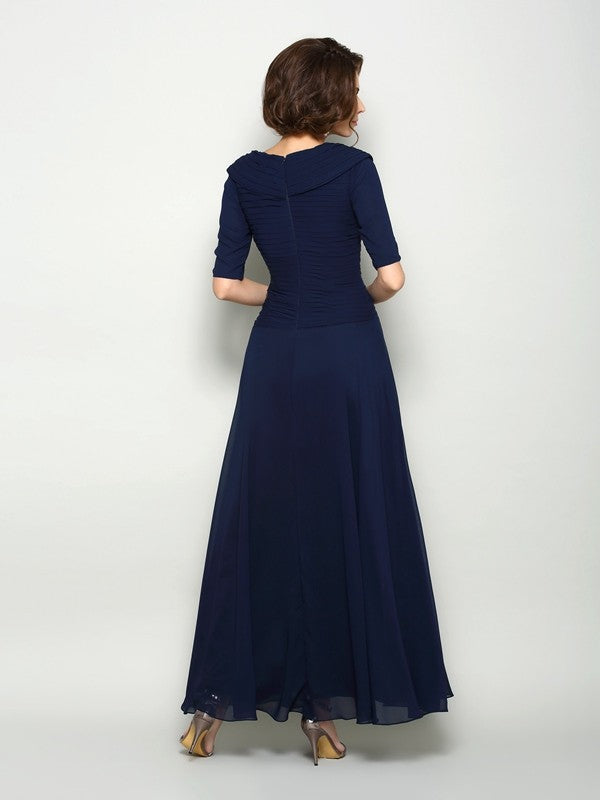 Robes de mère de la mariée longues en mousseline à col en V et manches 1/2